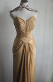 Ndyad Gold Strapless Satin Long Prom Dress Simple Evening Dress HZ1024