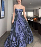 Ndyad Forest Green A-Line Long Prom Dresses With Silver Beads Sweet Strapless Satin Evening Dresses HZ1024
