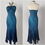 Ndyad Blue Chiffon Long Prom Dresses Elegant Beaded Party Dresses HZ1024