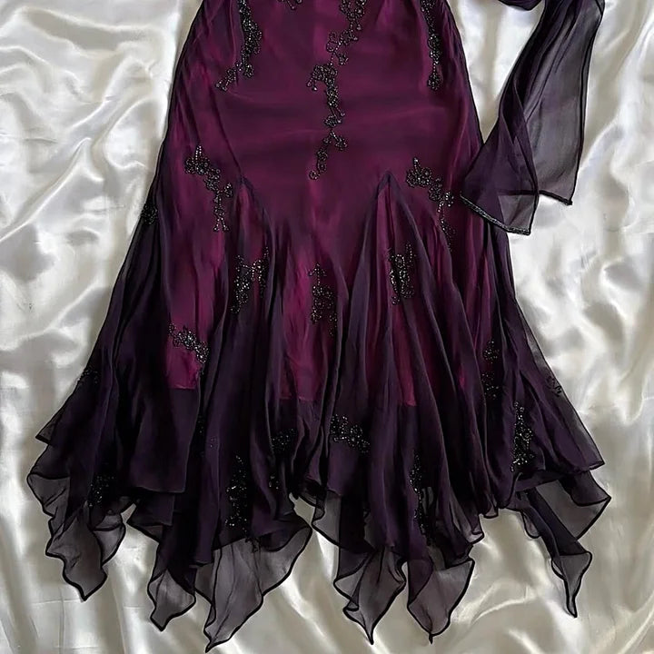 Ndyad Blue Chiffon Long Prom Dresses Elegant Beaded Party Dresses HZ1024