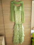 Ndyad Green Mermaid Vintage Party Dresses Sweetheart Chiffon Beaded Layed Prom Dresses HZ1024