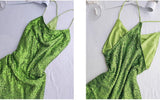 Ndyad Green Sheath Spaghetti Strap Sequined Prom Dress Birthday Dress HZ1024