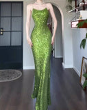Ndyad Green Sheath Spaghetti Strap Sequined Prom Dress Birthday Dress HZ1024