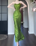 Ndyad Green Sheath Spaghetti Strap Sequined Prom Dress Birthday Dress HZ1024