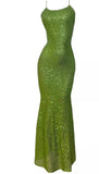Ndyad Green Sheath Spaghetti Strap Sequined Prom Dress Birthday Dress HZ1024