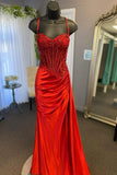 Ndyad Green Spaghetti Straps Sequins Mermaid Appliqued Prom Dress With Split HZ1024