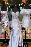 Ndyad Green Spaghetti Straps Sequins Mermaid Appliqued Prom Dress With Split HZ1024