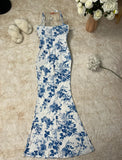 Ndyad Print Spaghetti Strap Chiffon Mermaid Prom Dress HZ1024