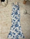 Ndyad Print Spaghetti Strap Chiffon Mermaid Prom Dress HZ1024