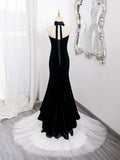 Ndyad Tulle Velvet Black Long Prom Dress, Mermaid Long Formal Dress HZ1024