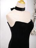 Ndyad Tulle Velvet Black Long Prom Dress, Mermaid Long Formal Dress HZ1024