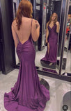 Ndyad Purple Mermaid Gown ??Glitter Satin Backless Prom Dress with Slits for Formal Events &Quinceanera HZ1024