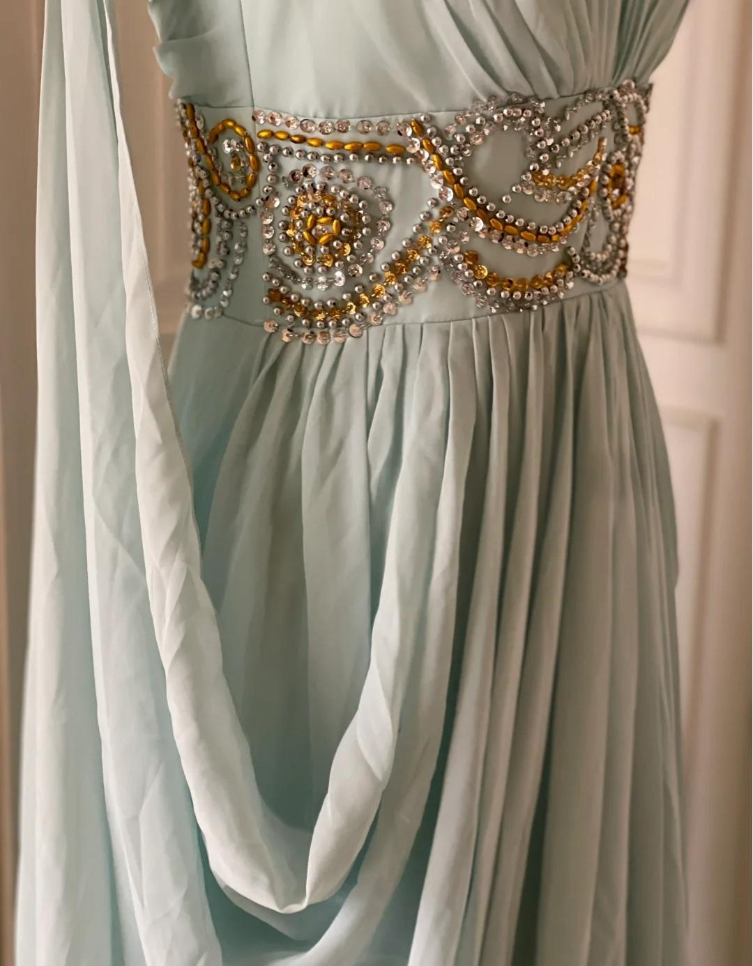 Ndyad Tiffany Blue V-neck A-Line Beaded Chiffon Long Prom Dress Evening Dress Wedding Dress HZ1024