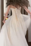 Ndyad White Spaghetti Strap A-Line Tulle Sequin Long Prom Dress Simple Birthday Graduation Dress HZ1024