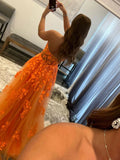 Ndyad A line Strapless Tulle Lace Long Prom Dres Applique Formal Dress HZ1024