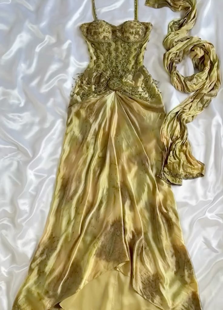 Ndyad Gold Spaghetti Strap Silk Sheath Prom Dresses Beaded Evening Gowns with Scarf HZ1024