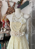 Ndyad A-Line Light Yellow Lace Strapless Prom Dress Cute Birthday Party Dress HZ1024