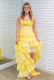 Ndyad Hot Pink A-Line Strapless Chiffon Long Prom Dress Layered Slit Sleeveless Evening Gown HZ1024