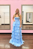 Ndyad Hot Pink A-Line Strapless Chiffon Long Prom Dress Layered Slit Sleeveless Evening Gown HZ1024