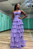 Ndyad Hot Pink A-Line Strapless Chiffon Long Prom Dress Layered Slit Sleeveless Evening Gown HZ1024