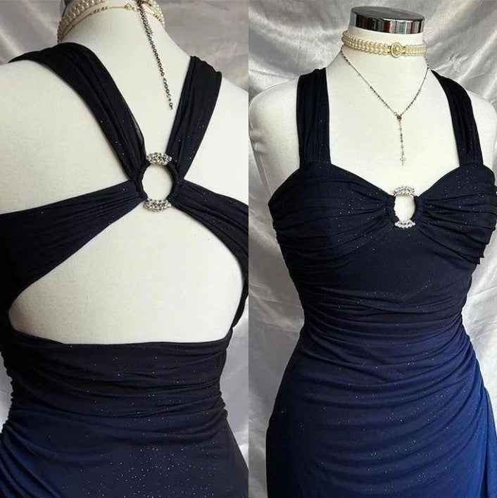 Ndyad dresses under $160||Elegant Gradient Navy Blue Sheath Spaghetti Straps Sparkling Chiffon Prom Dress for Party HZ1024