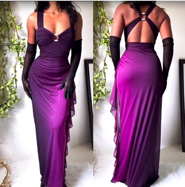 Ndyad dresses under $160||Elegant Gradient Navy Blue Sheath Spaghetti Straps Sparkling Chiffon Prom Dress for Party HZ1024