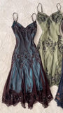 Ndyad Prom Dresses Under $180??Gothic Spaghetti Straps Blue Satin Chiffon Sheath Evening Dress with Beading HZ1024