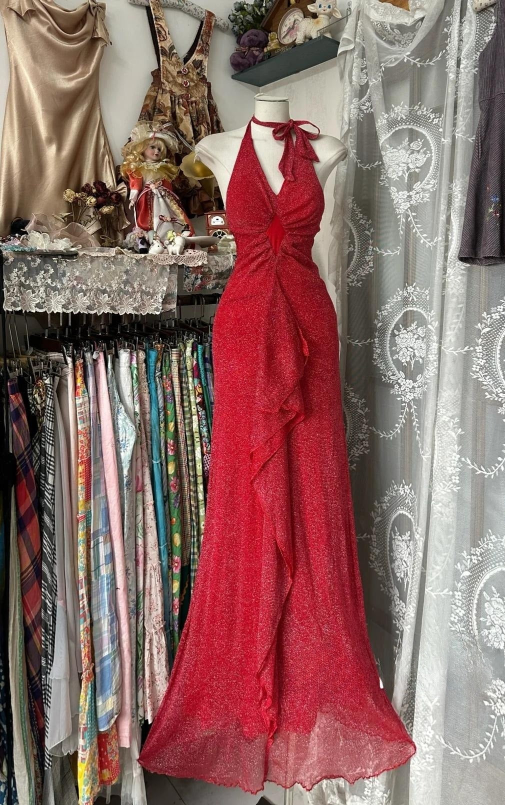 Ndyad Black Halter A-Line Chiffon&Tulle Open Back Prom Dresses Birthday Dresses HZ1024