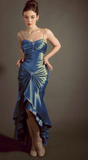 Ndyad Spaghetti Strap Mermaid Satin Dark Green Long Prom Dress Gorgeous Evening Dress HZ1024