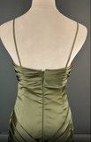 Ndyad Spaghetti Strap Mermaid Satin Dark Green Long Prom Dress Gorgeous Evening Dress HZ1024