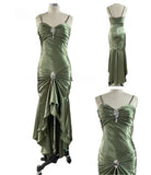 Ndyad Spaghetti Strap Mermaid Satin Dark Green Long Prom Dress Gorgeous Evening Dress HZ1024