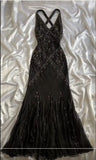 Ndyad Black Beaded Halter Neck Mermaid Chiffon Prom Dress for Party Enchanted Backless Sleeveless Evening Gown HZ1024