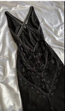 Ndyad Black Beaded Halter Neck Mermaid Chiffon Prom Dress for Party Enchanted Backless Sleeveless Evening Gown HZ1024