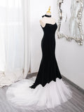 Ndyad Tulle Velvet Black Long Prom Dress, Mermaid Long Formal Dress HZ1024