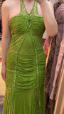 Ndyad Green Halter Mermaid Chiffon Beaded Sequin Prom Dress Elegant Formal Evening Dress HZ1024