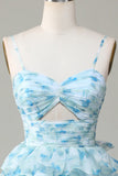 Ndyad Enchanted Blue A-Line Evening Gown ¨C Sweet Floral Layered Prom Dress for Special Occasion HZ1024