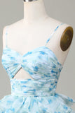 Ndyad Enchanted Blue A-Line Evening Gown ¨C Sweet Floral Layered Prom Dress for Special Occasion HZ1024