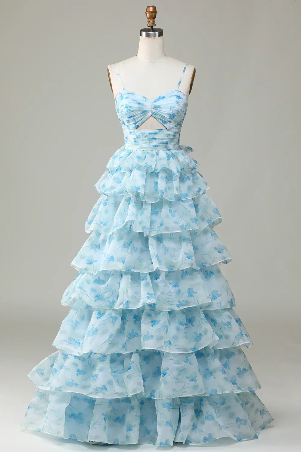 Ndyad Enchanted Blue A-Line Evening Gown ¨C Sweet Floral Layered Prom Dress for Special Occasion HZ1024