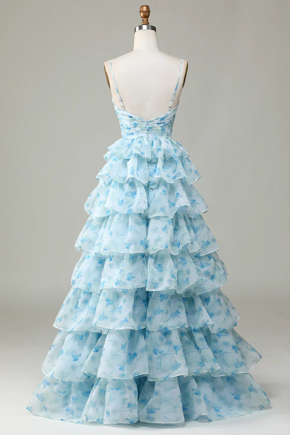 Ndyad Enchanted Blue A-Line Evening Gown ¨C Sweet Floral Layered Prom Dress for Special Occasion HZ1024
