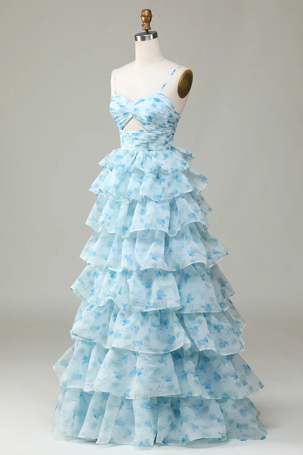 Ndyad Enchanted Blue A-Line Evening Gown ¨C Sweet Floral Layered Prom Dress for Special Occasion HZ1024