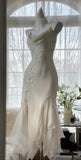 Ndyad Fairytale White Chiffon Short Prom Dress Vintage Applique Beading Party Dresses HZ1024