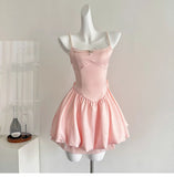 Ndyad Spring Pool Party Dress Pink Satin A-Line Short Prom Dress for Birthday &Homecoming HZ1024