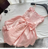 Ndyad Spring Pool Party Dress Pink Satin A-Line Short Prom Dress for Birthday &Homecoming HZ1024