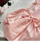 Ndyad Spring Pool Party Dress Pink Satin A-Line Short Prom Dress for Birthday &Homecoming HZ1024