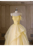 Ndyad Yellow Princess Tulle Prom Dress ??A-Line Shinny Beaded Evening Gown for Graduation & Quinceanera & Birthday HZ1024