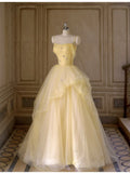 Ndyad Yellow Princess Tulle Prom Dress ??A-Line Shinny Beaded Evening Gown for Graduation & Quinceanera & Birthday HZ1024