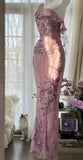 Ndyad Light Purple One Shoulder Bodycon Beading Chiffon Prom Dress Vintage Glitter Evening Gown HZ1024