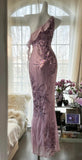 Ndyad Light Purple One Shoulder Bodycon Beading Chiffon Prom Dress Vintage Glitter Evening Gown HZ1024