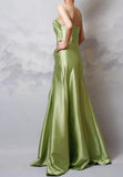 Ndyad Y2k Green Sheath Spaghetti Strap Satin Prom Dress Elegant Evening Gown for Birthday HZ1024
