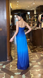 Ndyad Chiffon Gradient Blue Prom Dress for Party Elegant 2000s Spaghetti Strap Evening Gown HZ1024